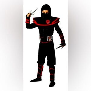 BAD BEAR BRAND DELUXE NINJA COSTUME - BLACK & RED - CHILD MEDIUM (8 - 10)